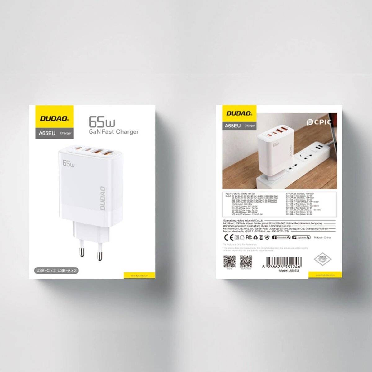 Dudao A65EU GaN-Netzwerkladegerät 2xUSB-A / 2xUSB-C PD 65W - Weiß-2
