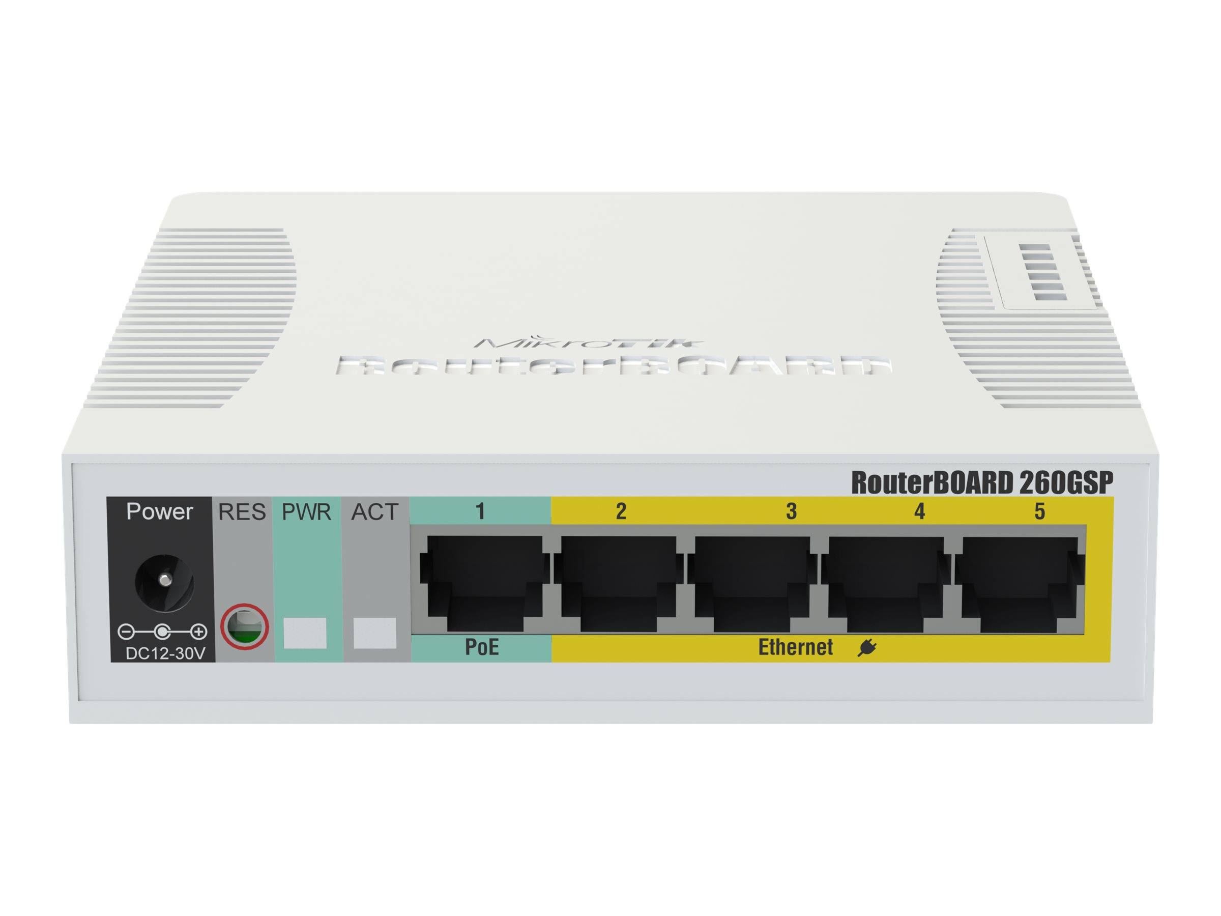 MikroTik RouterBOARD RB260GSP - Switch - managed - 5 x 10/100/1000 (4 PoE) - + 1-3