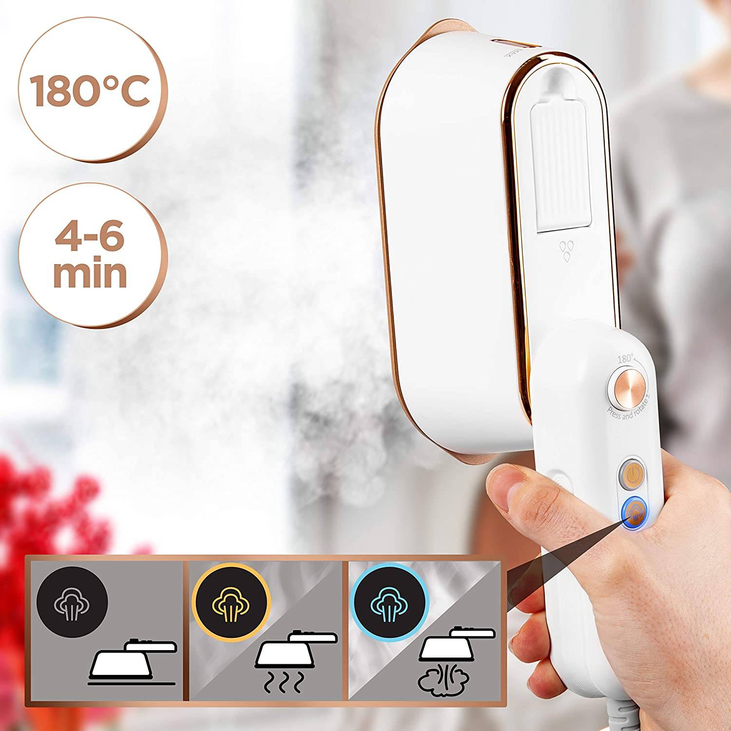 HS90 WE 2-in-1 Dampfbügeleisen | Bügeleisen und Dampfglätter | Reisebügeleisen mit 1200W | 90ml Tank-4