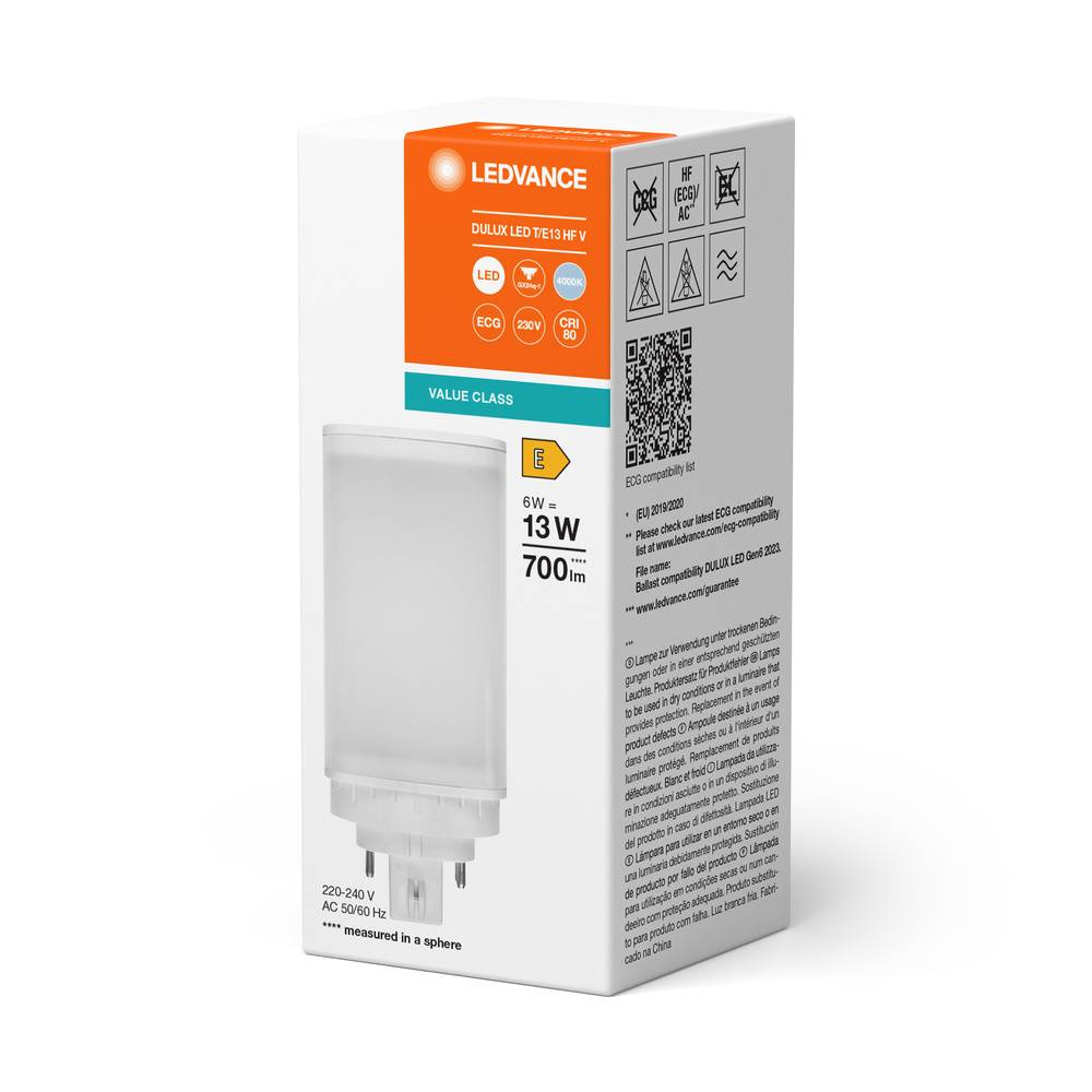 LEDV DULUX LED T/E 6W/830 120° (13W) 4Pin GX24q-1 EVG/230V 630lm EEK F Leuchtmittel LED LED-1