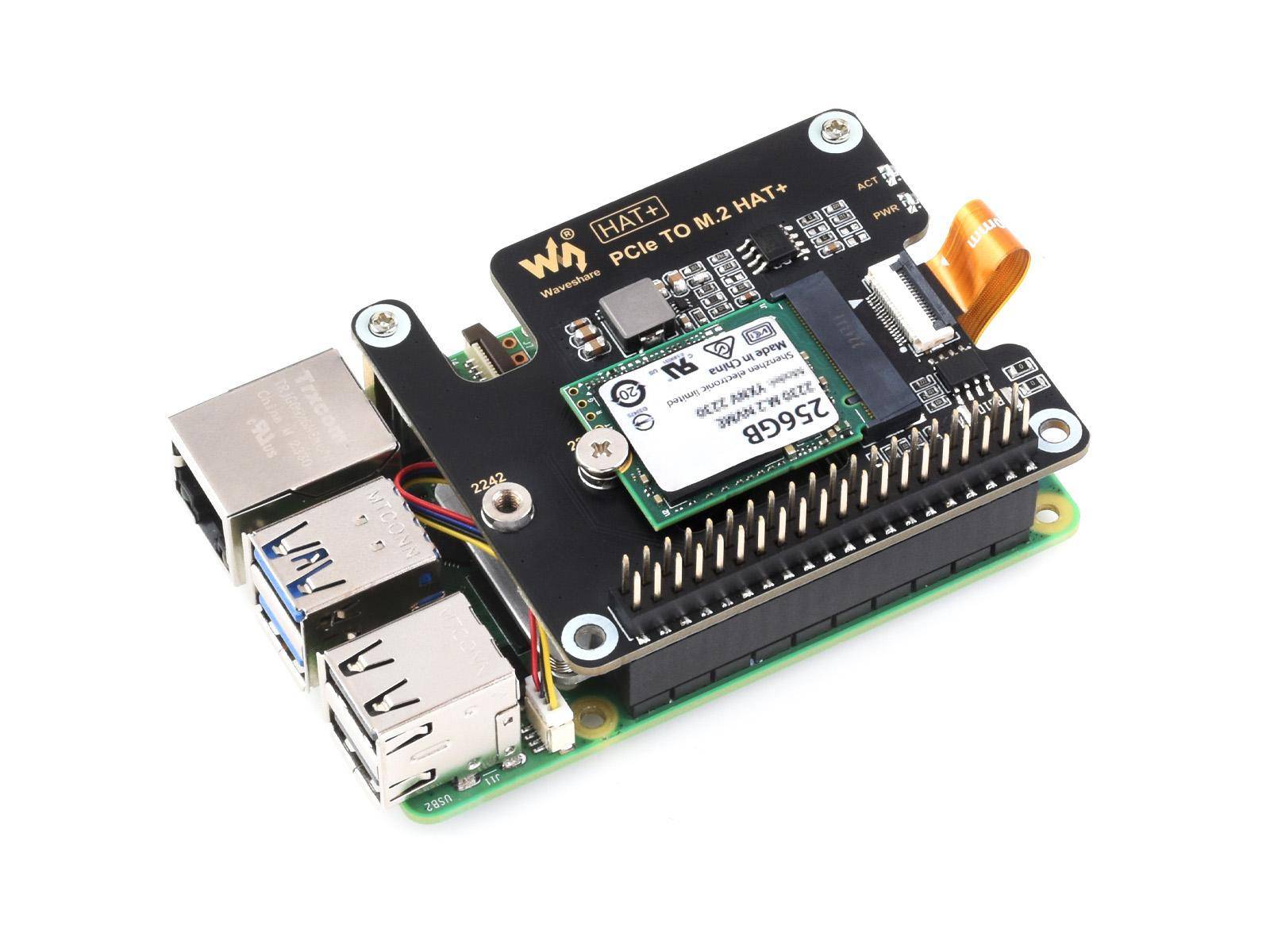 Waveshare 16-Pin PCIe zu M.2 Adapter für Raspberry Pi 5, SSD, NVMe Gen2 & Gen3, LED Statusanzeige-4