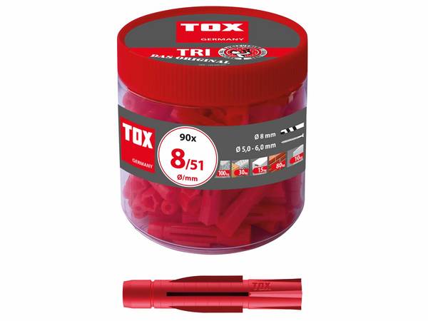 TOX Allzweckdübel Tri in Runddose für Voll- Loch- und Plattenbaustoffe 8x51 mm - 90 Stück