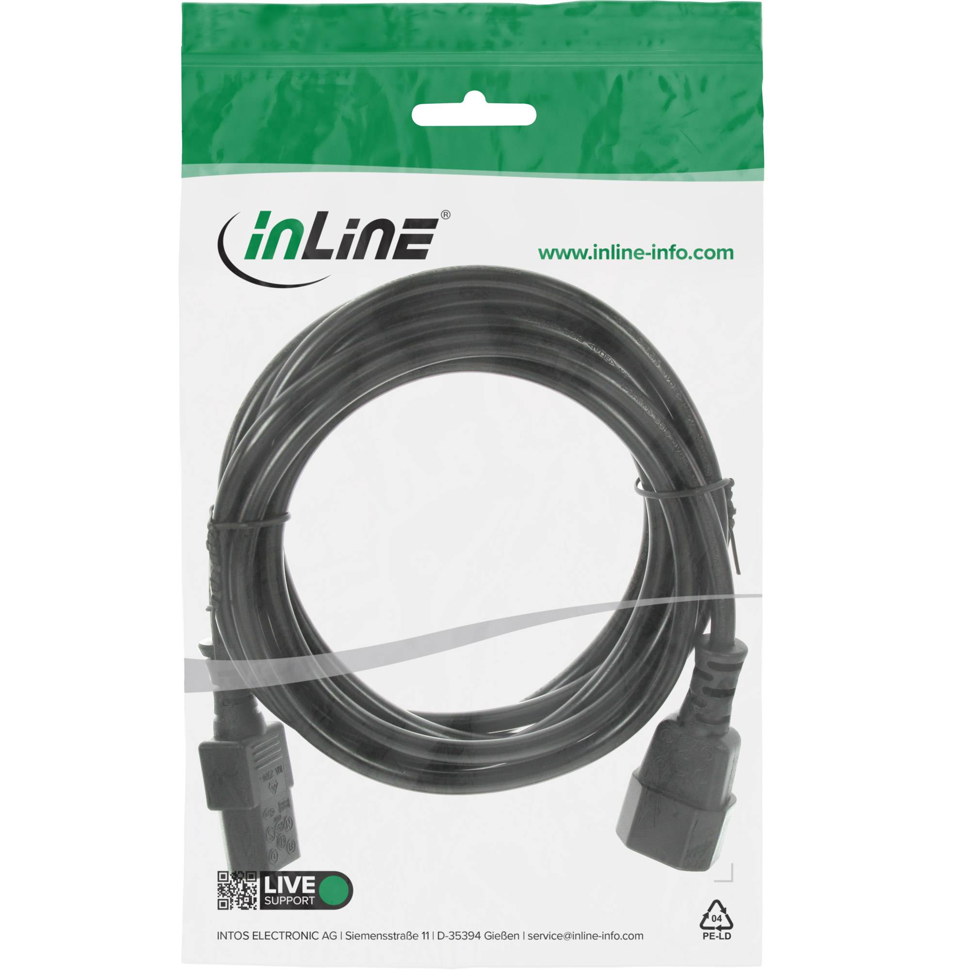 InLine® Kaltgeräteverlängerung, C13 auf C14, 1m-1