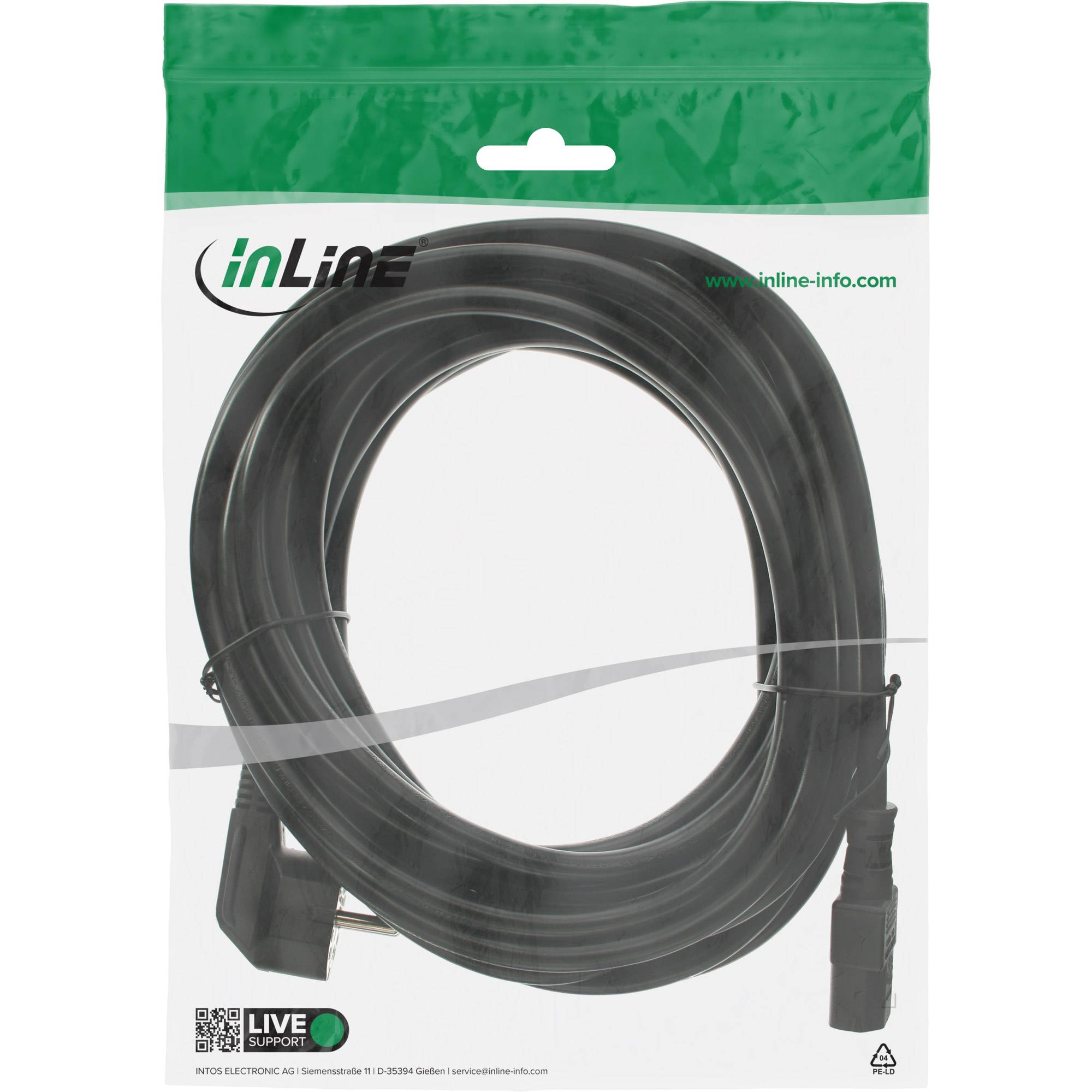 InLine® Netzkabel, Schutzkontakt gewinkelt auf Kaltgerätestecker C13, 5m-1