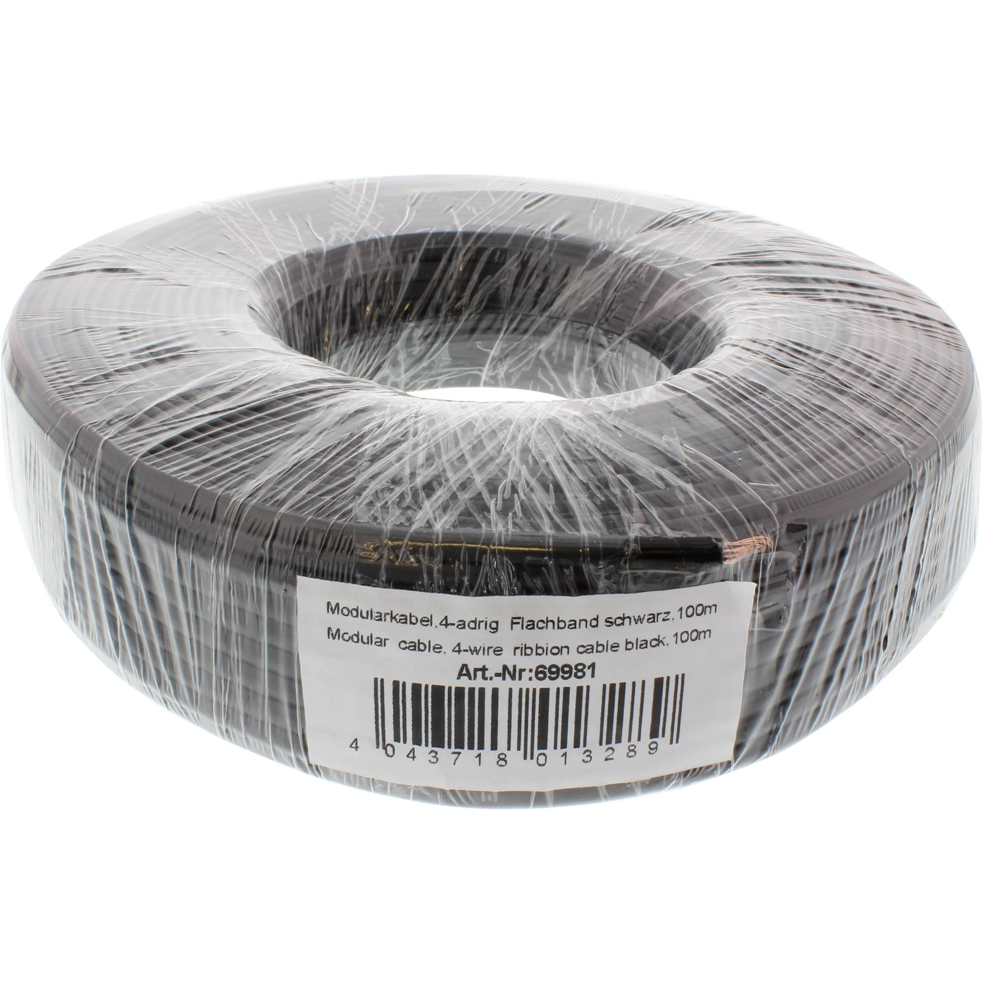 InLine® Modularkabel, 4adrig Flachband schwarz, 100m Ring-1
