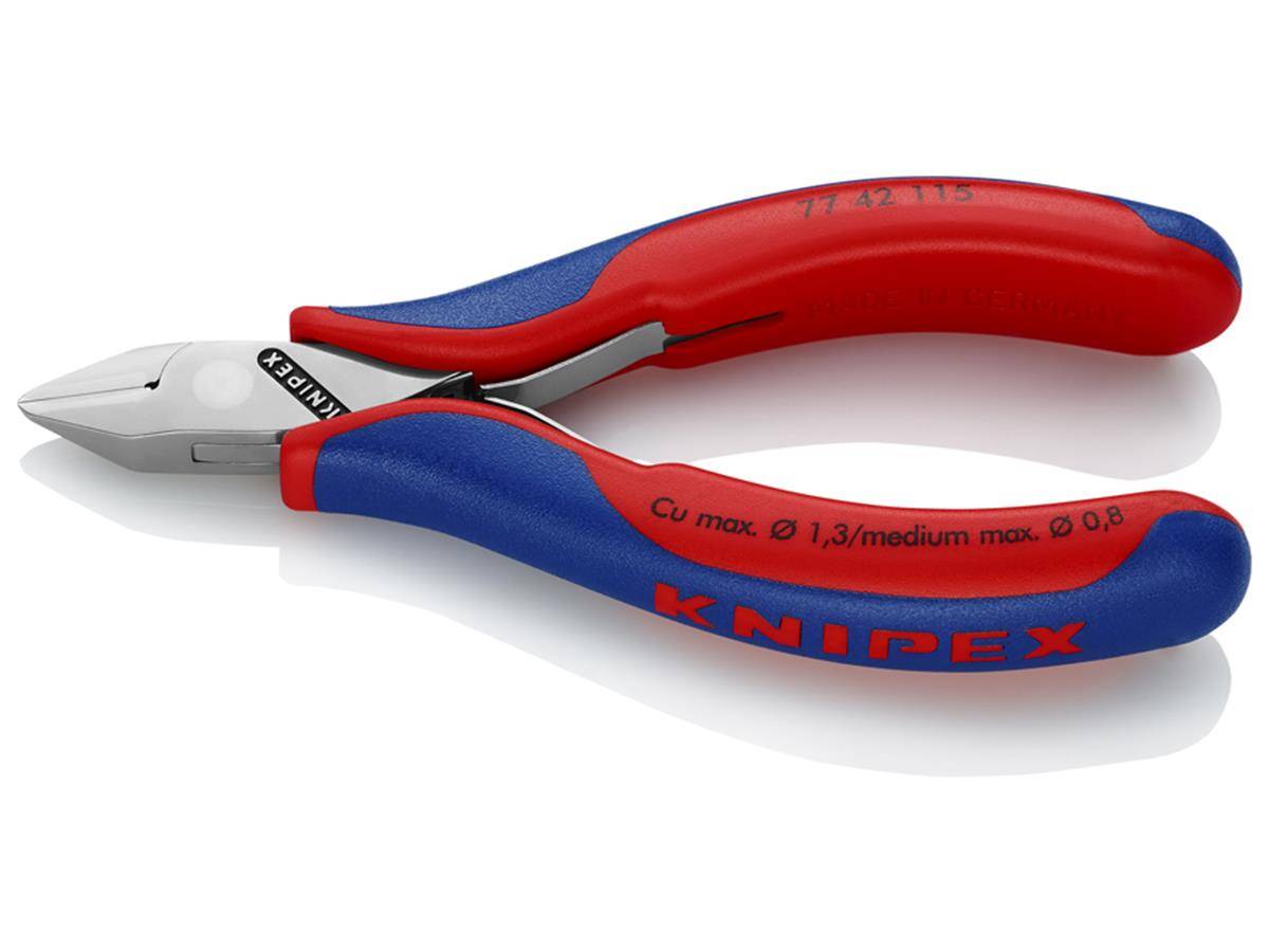 3St. Knipex 77 42 115 Elektronik-Seitenschneider o. Facette, spiegelpol., mittelharter Draht bis d= 0,8 mm 115 mm, Kopf-0