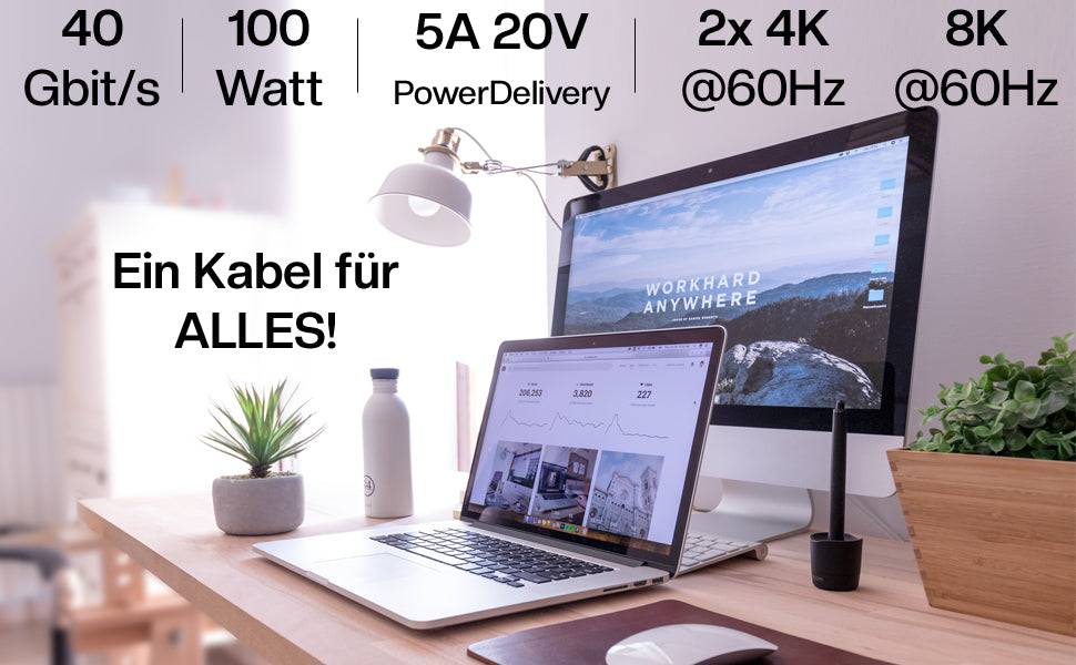 CABLETEX USB4 Gen3x2 USB C Kabel für Thunderbolt 3, Monitorkabel mit 100W Power Delivery und 40 Gbit/s Datenübertragung-3