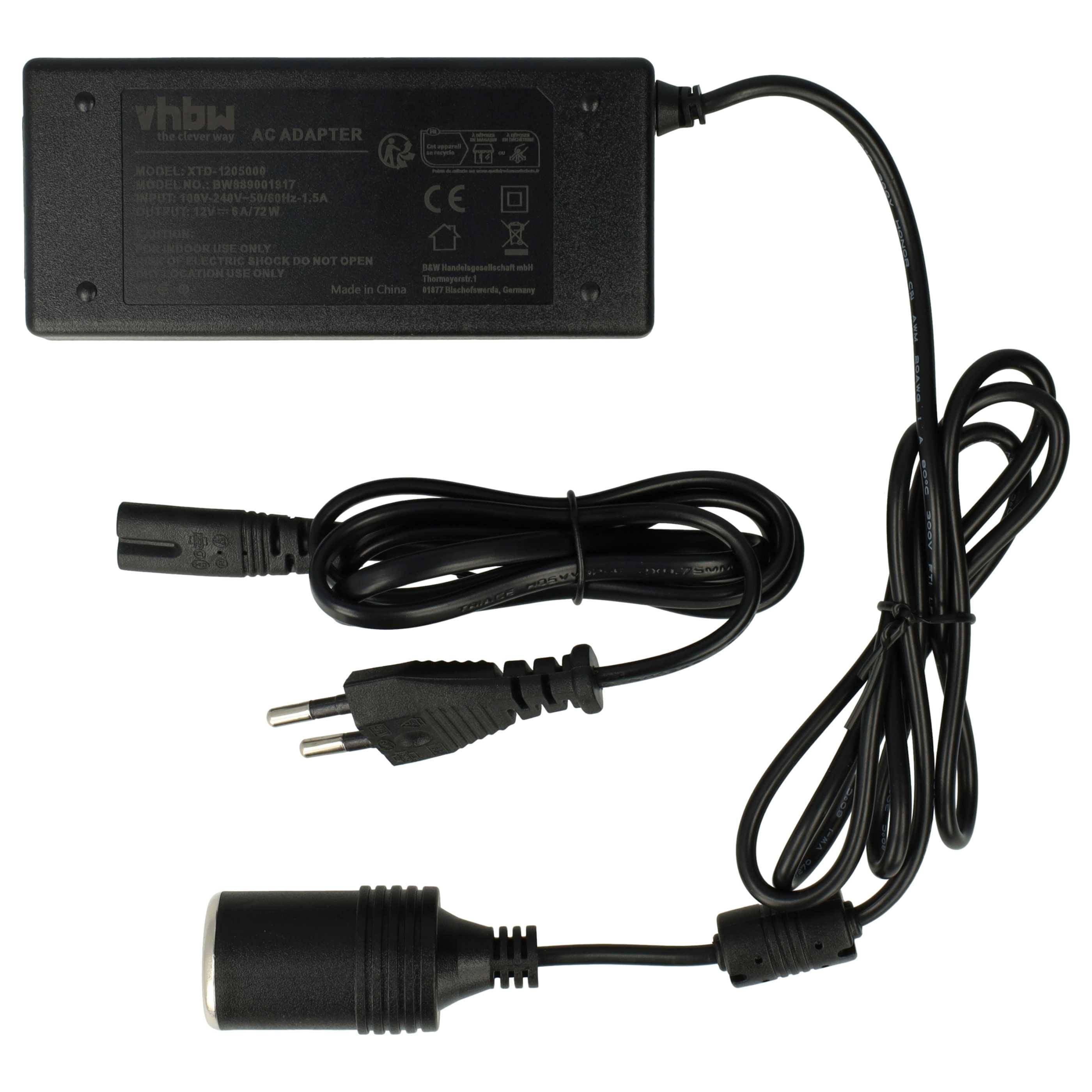 vhbw Netzadapter Eurostecker auf Zigarettenanzünder-Buchse kompatibel mit Mobicool V26, U30 Kühlbox mit Bordnetzstecker-1