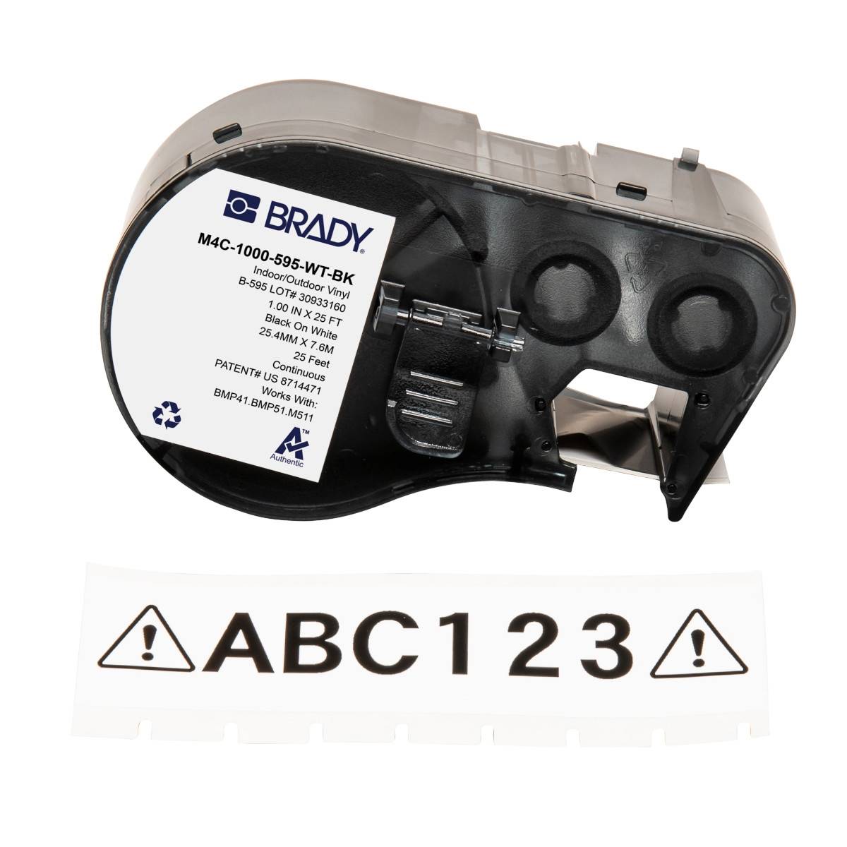 Endlos-Etikett aus Vinyl, 25,4 mm x 7,62 m, weiß, Brady M4C-1000-595-WT-BK-0
