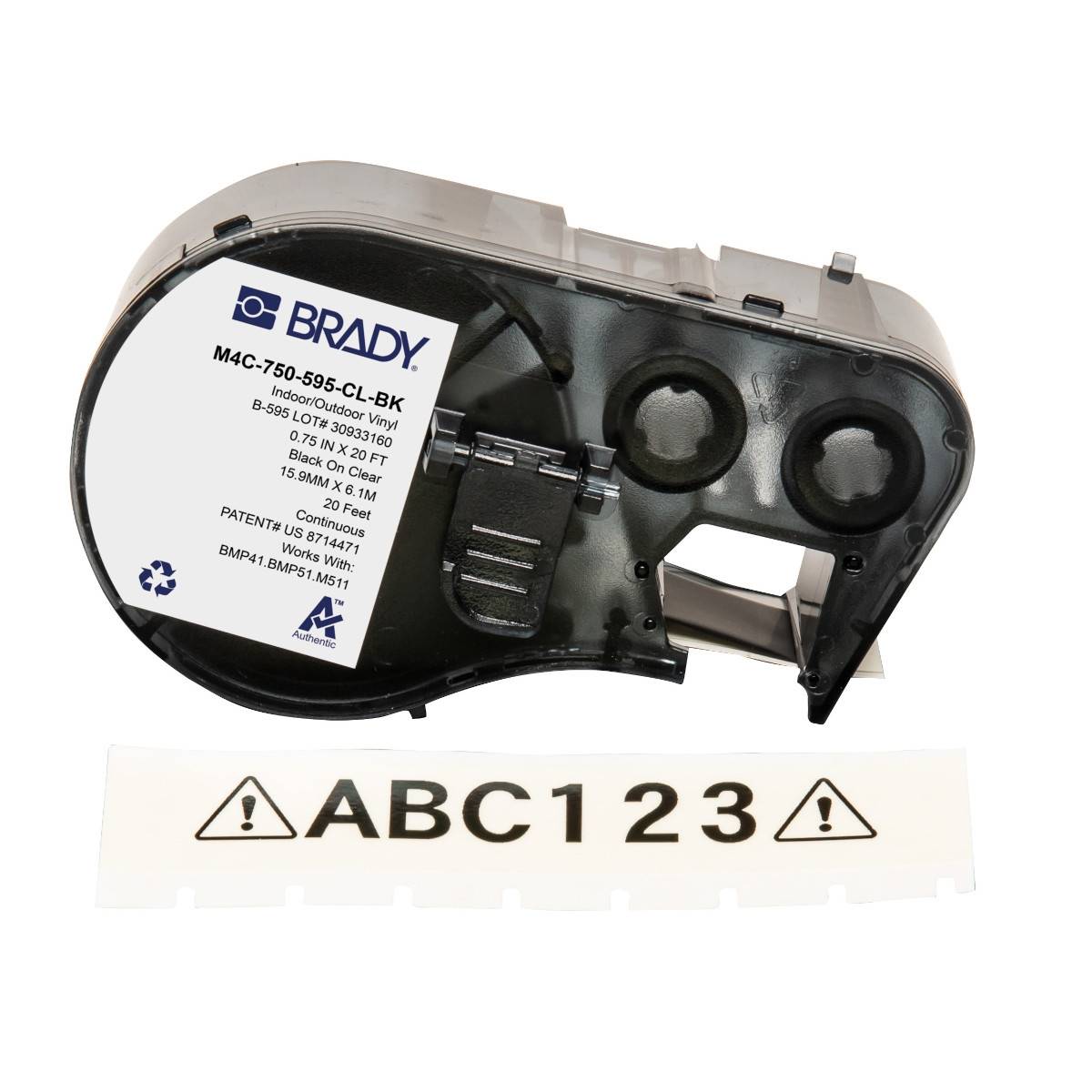 Endlos-Etikett aus Vinyl, 19,05 mm x 6,1 m, transparent, Brady M4C-750-595-CL-BK-0