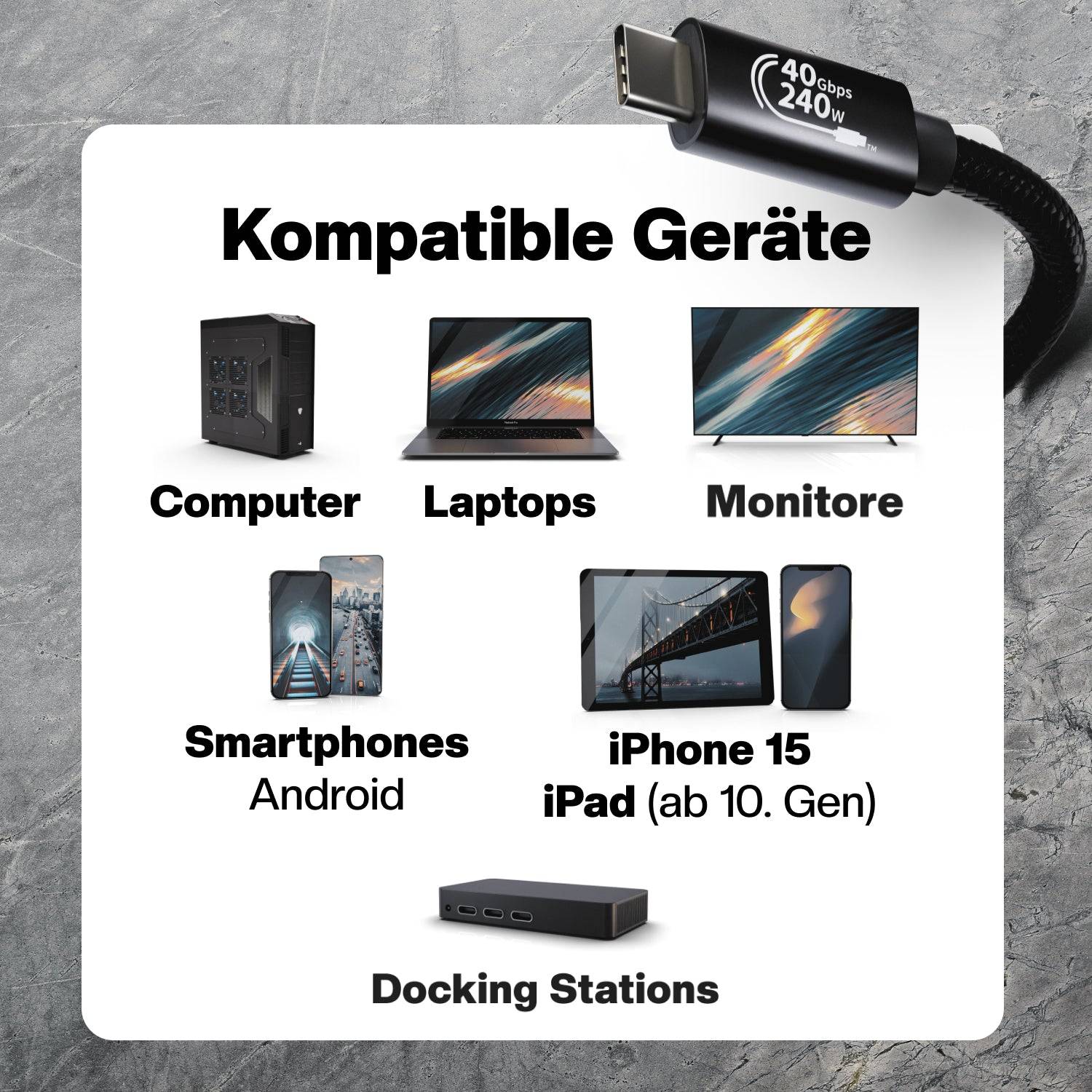 CABLETEX USB4 Gen3x2 USB C Kabel gewinkelt für Thunderbolt 3, Monitorkabel mit 240W Power Delivery und 40 Gbit/s-1