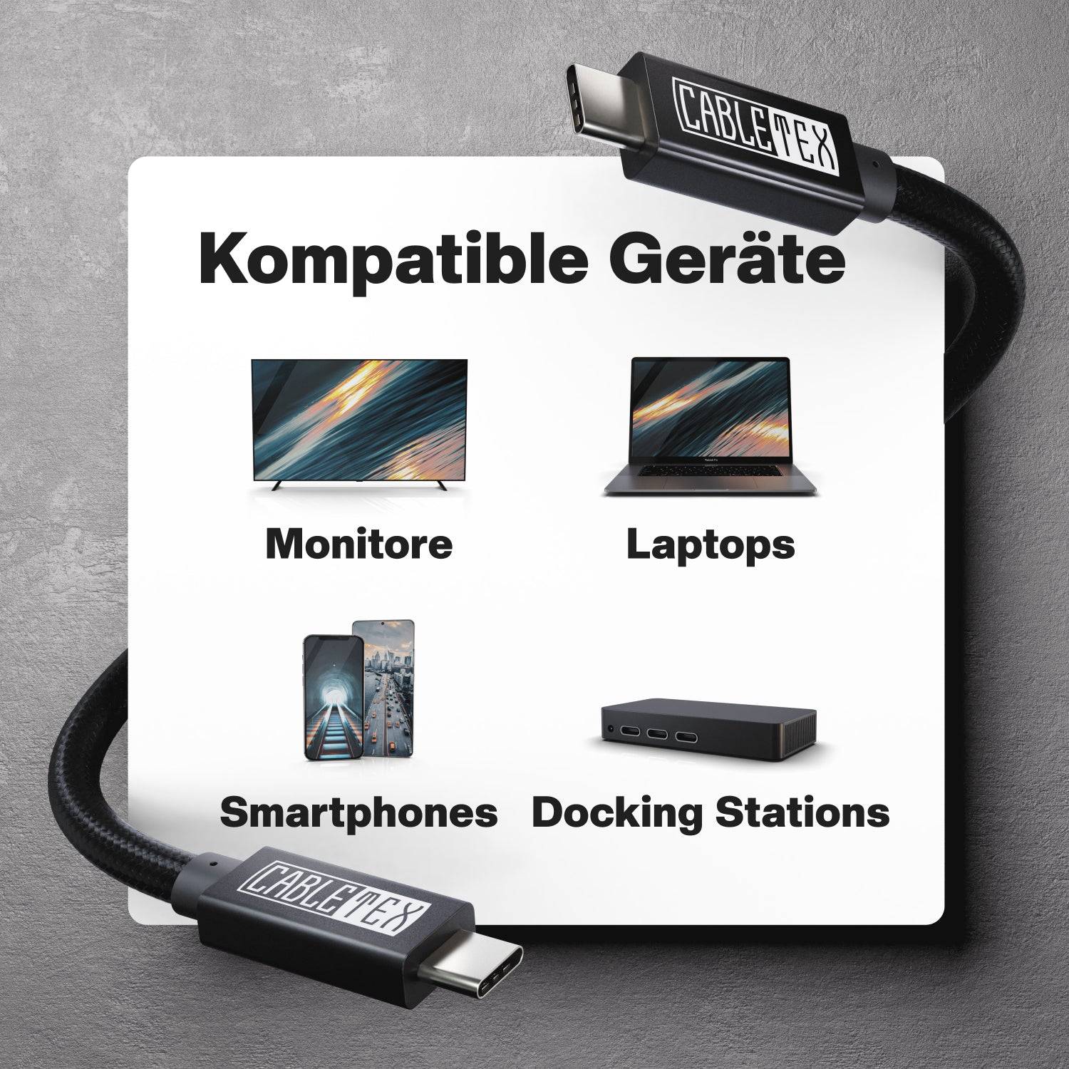 CABLETEX USB C Monitorkabel, für Thunderbolt 3 Displays USB 3.2 Gen2 4K@60Hz 10GBit/s, 100W, Videoübertragung-6