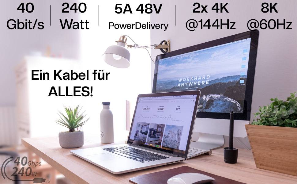CABLETEX USB4 Gen3x2 USB C Kabel für Thunderbolt 3, Monitorkabel mit 240W Power Delivery und 40 Gbit/s Datenübertragung-6