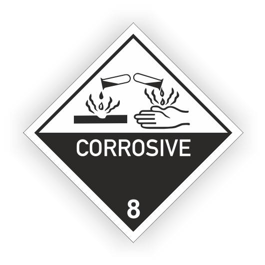 Gefahrzettel Klasse 8, CORROSIVE Aufkleber, Folie, 300 x 300 mm, ohne Kontrastlinie-0