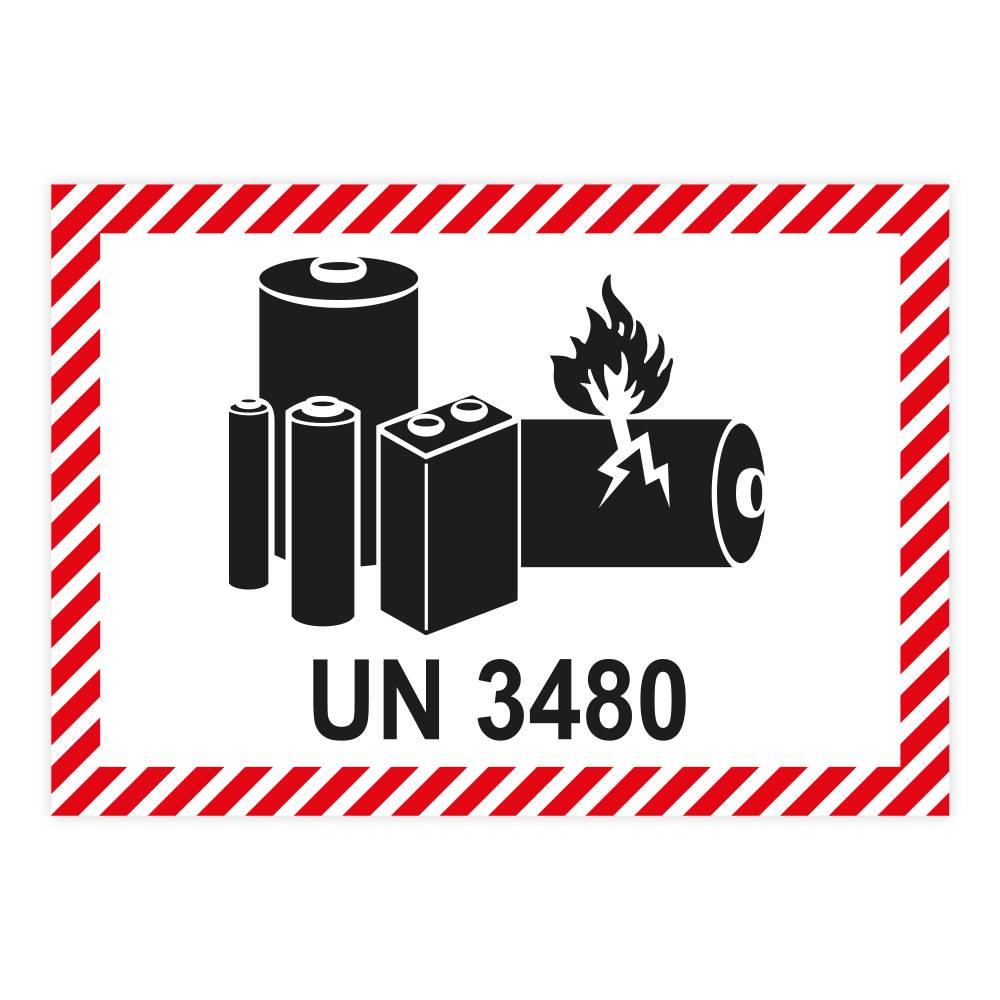 Kennzeichen Lithiumbatterien, UN 3480, Folie, 100 x 70 mm, 10 St./ VE, gemäß ADR 2023-0