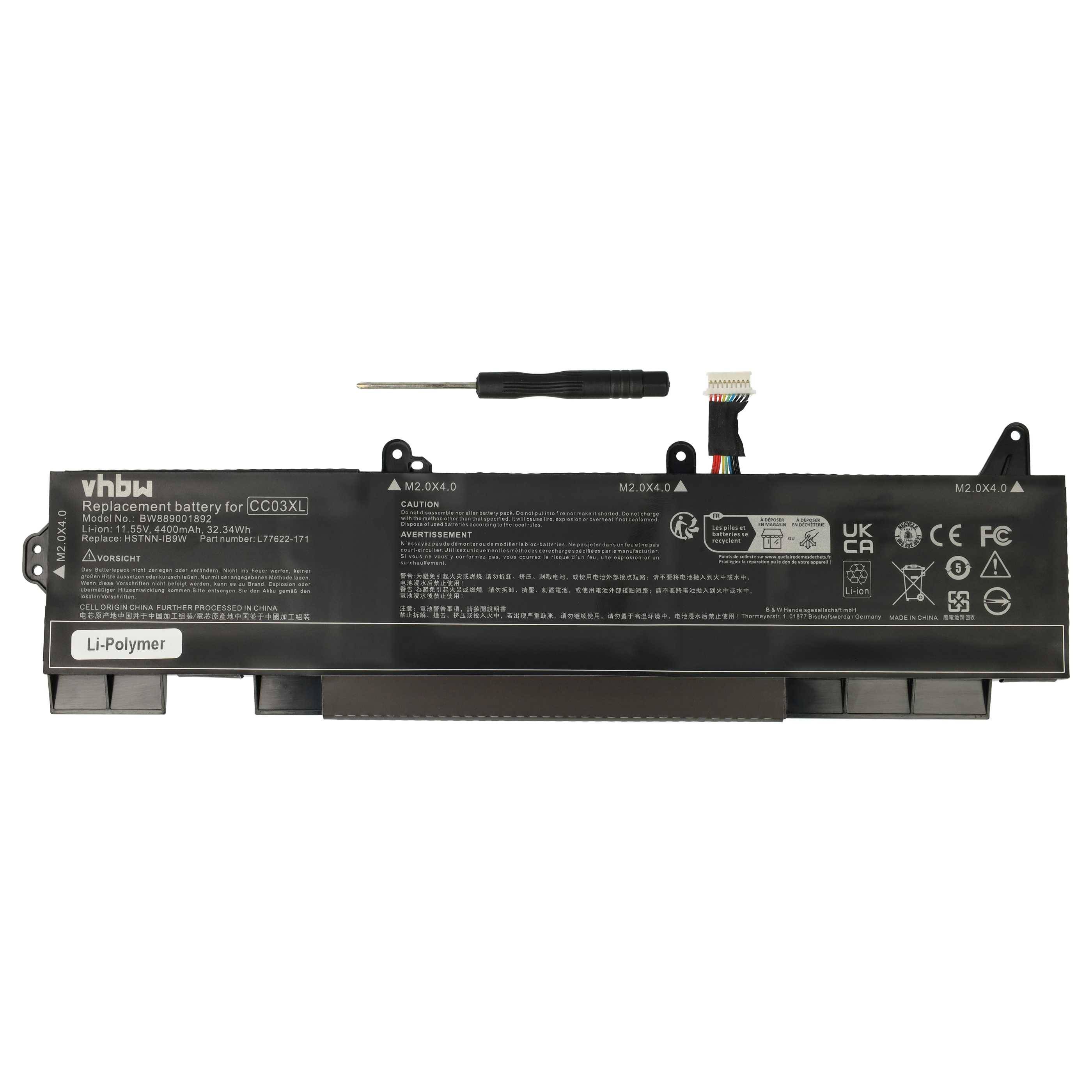 vhbw 1x Akku Ersatz für HP L77622-2C2 | L77991-002, L77622-541, L77991-005 für Notebook (4400 mAh, 11,55 V, Li-Polymer)-0