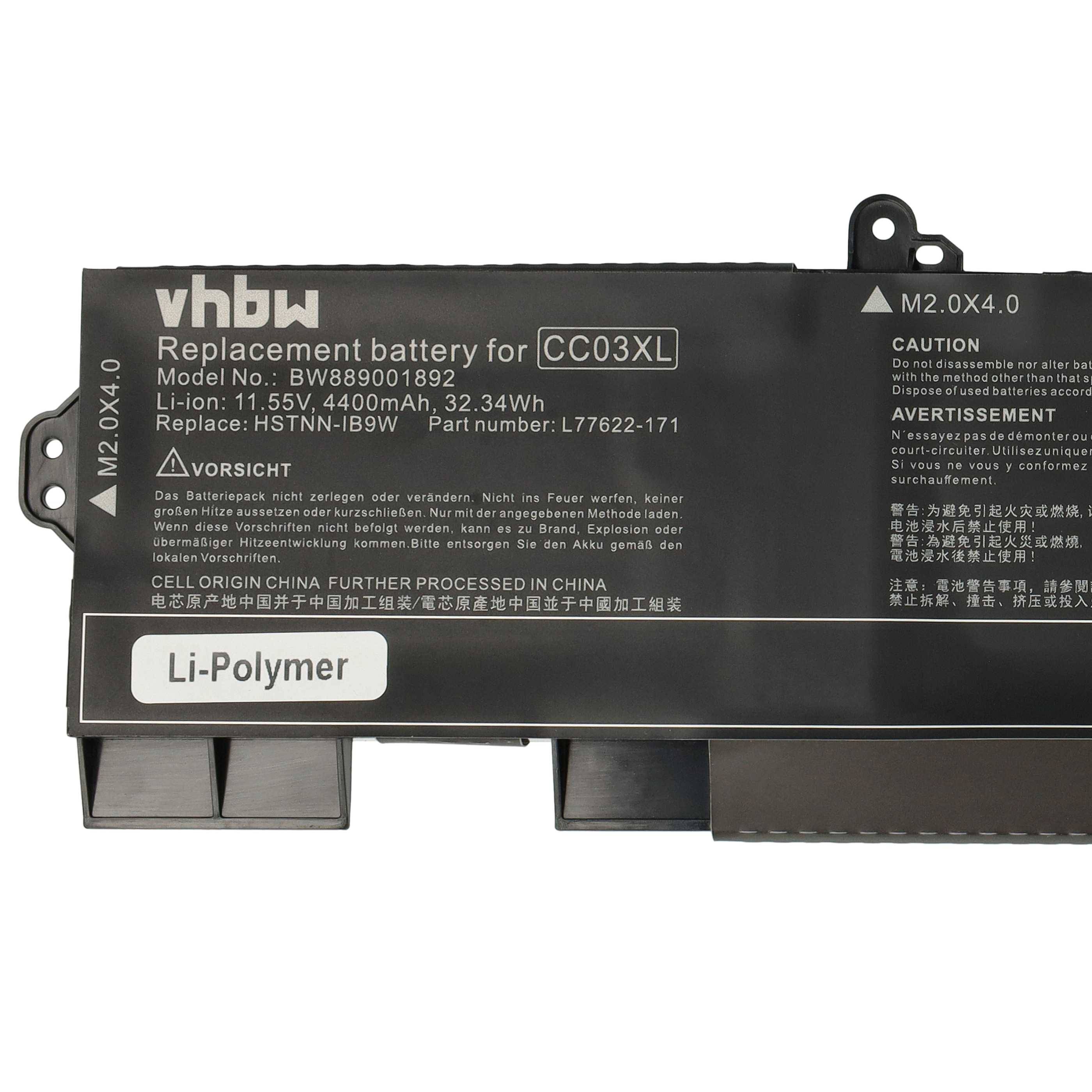 vhbw 1x Akku Ersatz für HP L77622-2C2 | L77991-002, L77622-541, L77991-005 für Notebook (4400 mAh, 11,55 V, Li-Polymer)-4