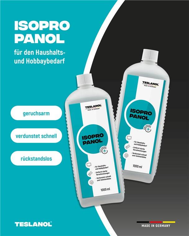 Teslanol 26045 Isopropanol 99,5 % Alkohol Reiniger zum Entfetten und Reinigen von Oberflächen Desinfektionsmittel 1l-2