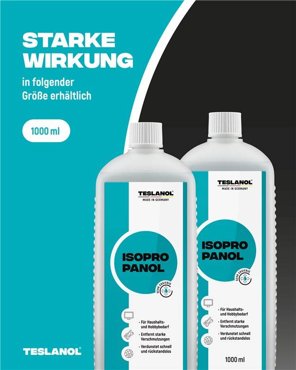 Teslanol 26045 Isopropanol 99,5 % Alkohol Reiniger zum Entfetten und Reinigen von Oberflächen Desinfektionsmittel 1l-3