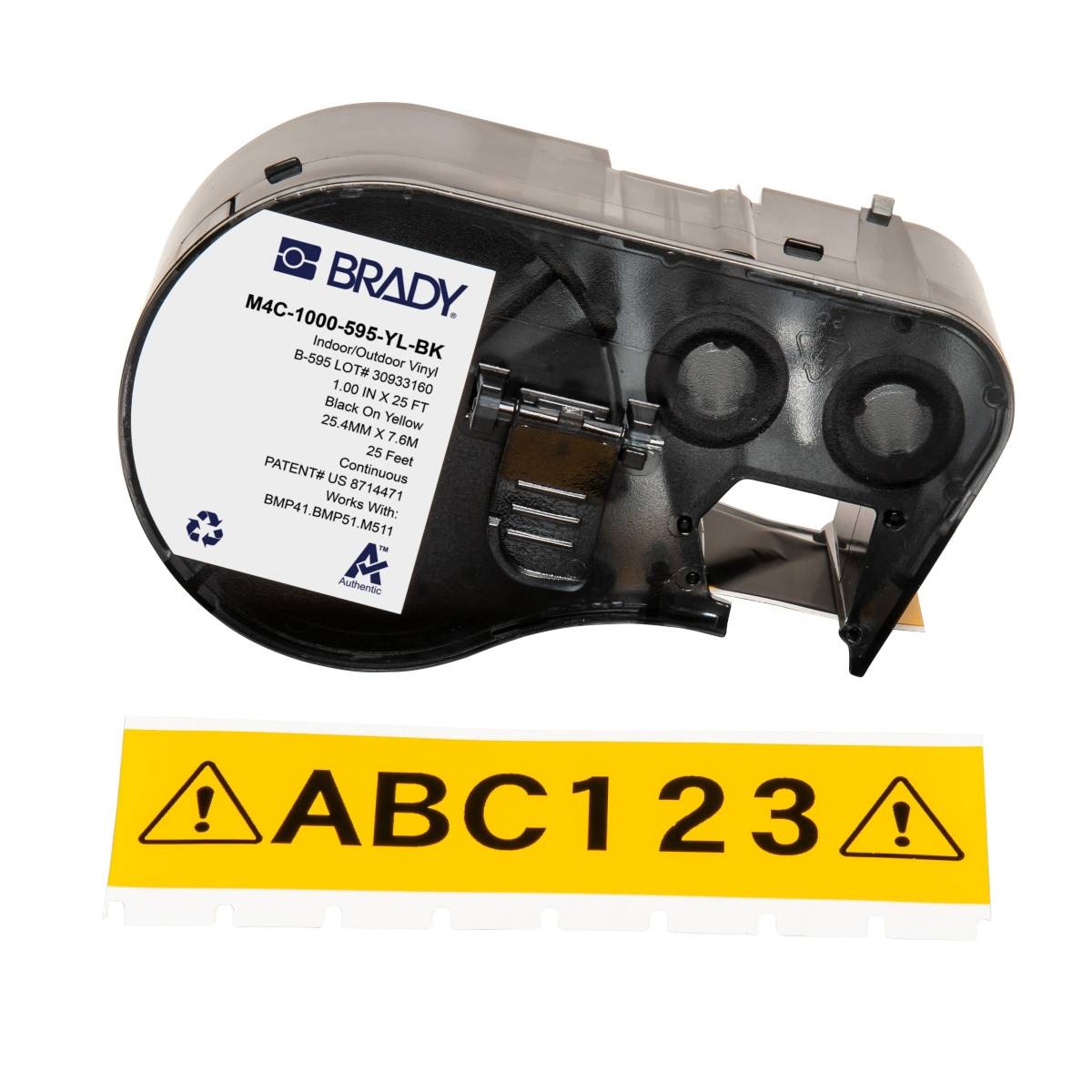Endlos-Etikett aus Vinyl, 25,4 mm x 7,62 m, gelb, Brady M4C-1000-595-YL-BK-0