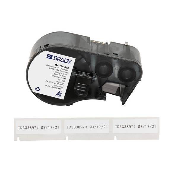 Brady, M4-124-490, FreezerBondz, Polyester, schwarz auf weiß, 12.70 x 41,91 mm, permanent (180