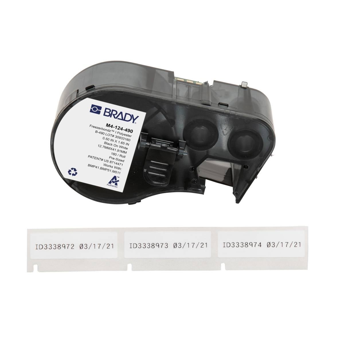 Brady, M4-124-490, FreezerBondz, Polyester, schwarz auf weiß, 12.70 x 41,91 mm, permanent (180-0