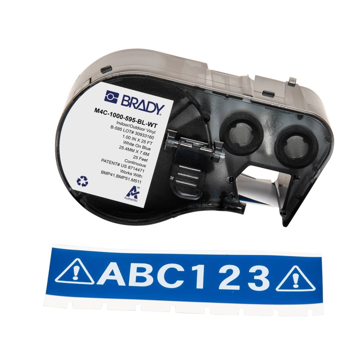 Endlos-Etikett aus Vinyl, 25,4 mm x 7,62 m, blau, Brady M4C-1000-595-BL-WT-0