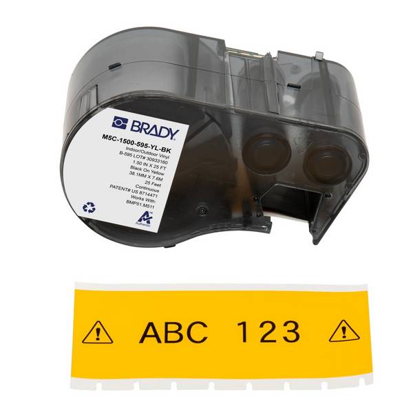 Brady, M5C-1500-595-YL-BK, Vinyl, Schwarz auf Gelb, 38.10 mm x 7.62 m, permanent,