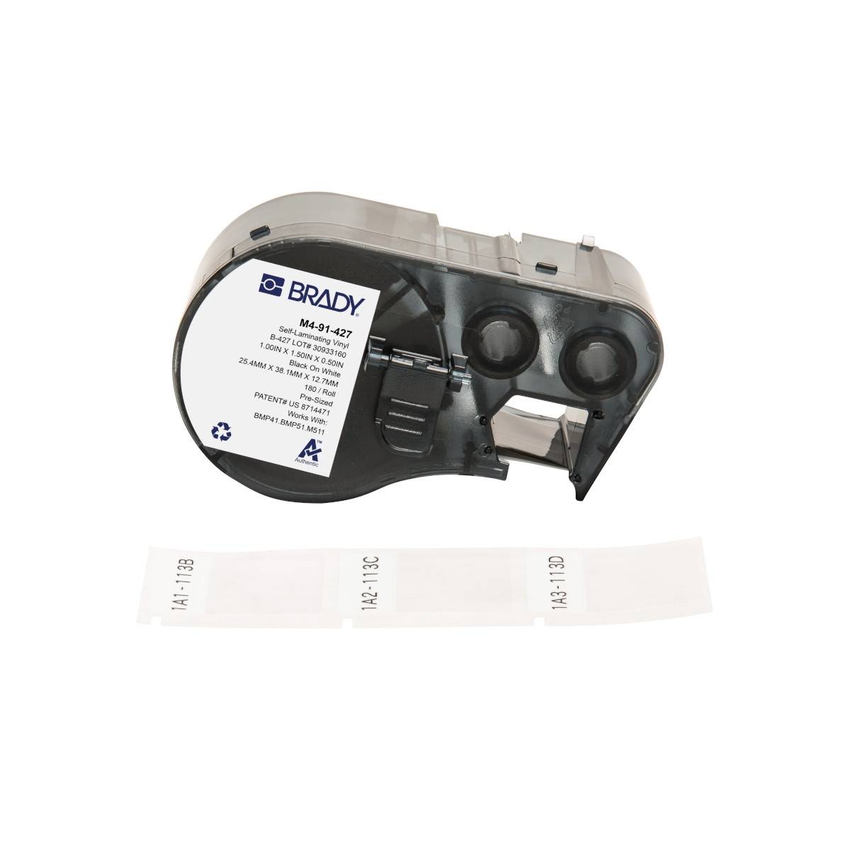 Brady, M4-91-427, selbstlaminierendes Vinyl, Weiß/Transparent, 25.40 x 12.70(38.10) mm, permanent, für Kabeldurchmesser-0