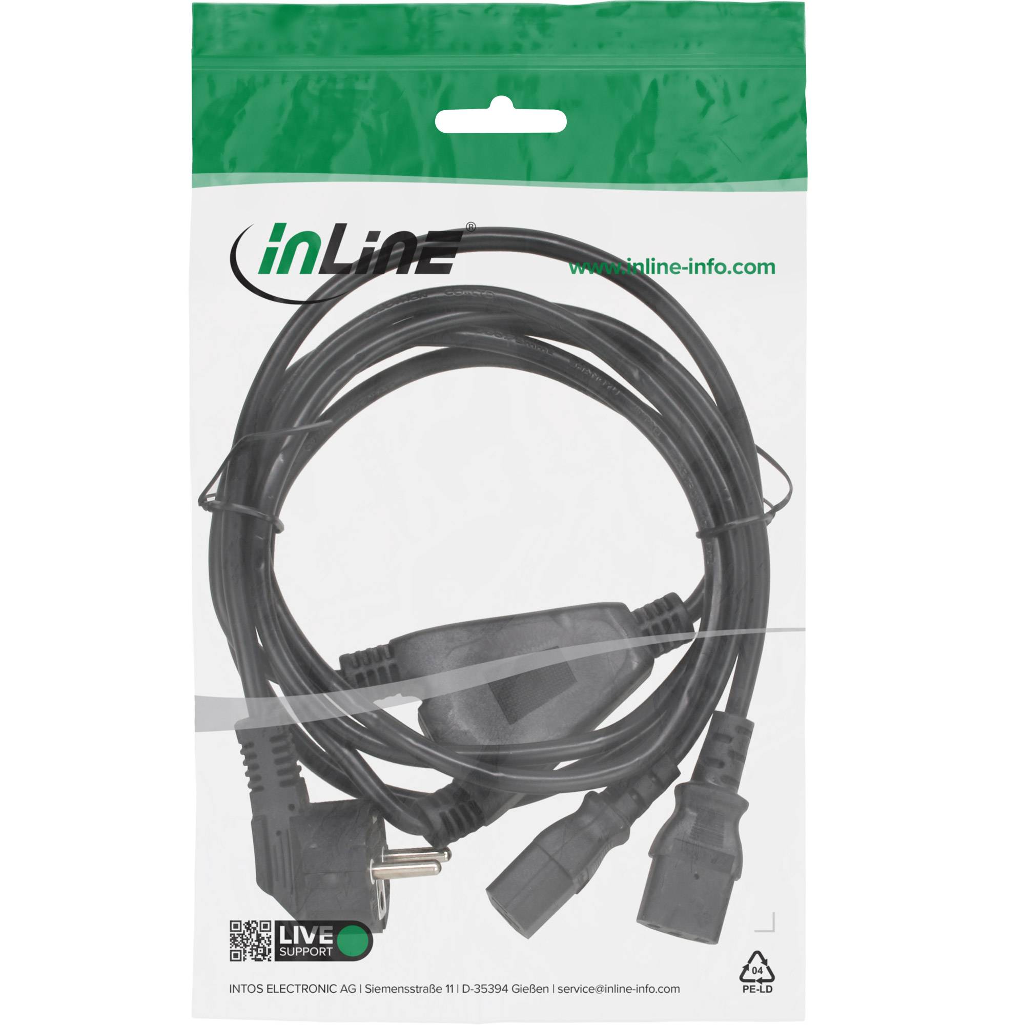 InLine® Netz-Y-Kabel, 1x Schutzkontakt ST zu 2x Kaltgeräte ST, 3m-0