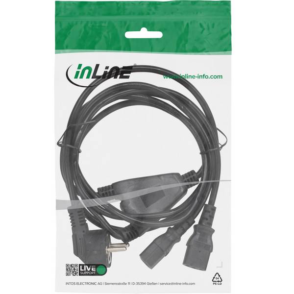 InLine® Netz-Y-Kabel, 1x Schutzkontakt ST zu 2x Kaltgeräte ST, 3m