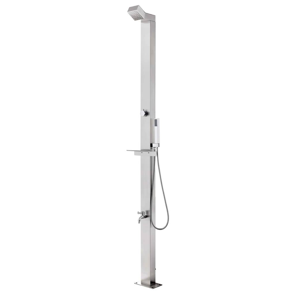 vidaXL Gartendusche mit Brauner Bodenplatte 225 cm Edelstahl-3