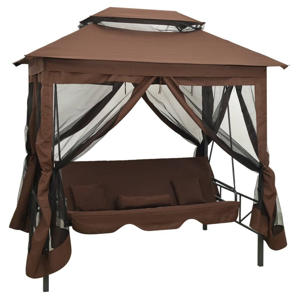 vidaXL Pavillon Umwandelbare Schaukelbank Kaffeebraun-0