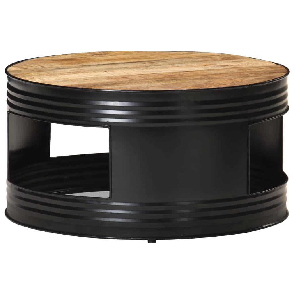 Couchtisch Schwarz 68x68x36 cm Raues Mango-Massivholz-0