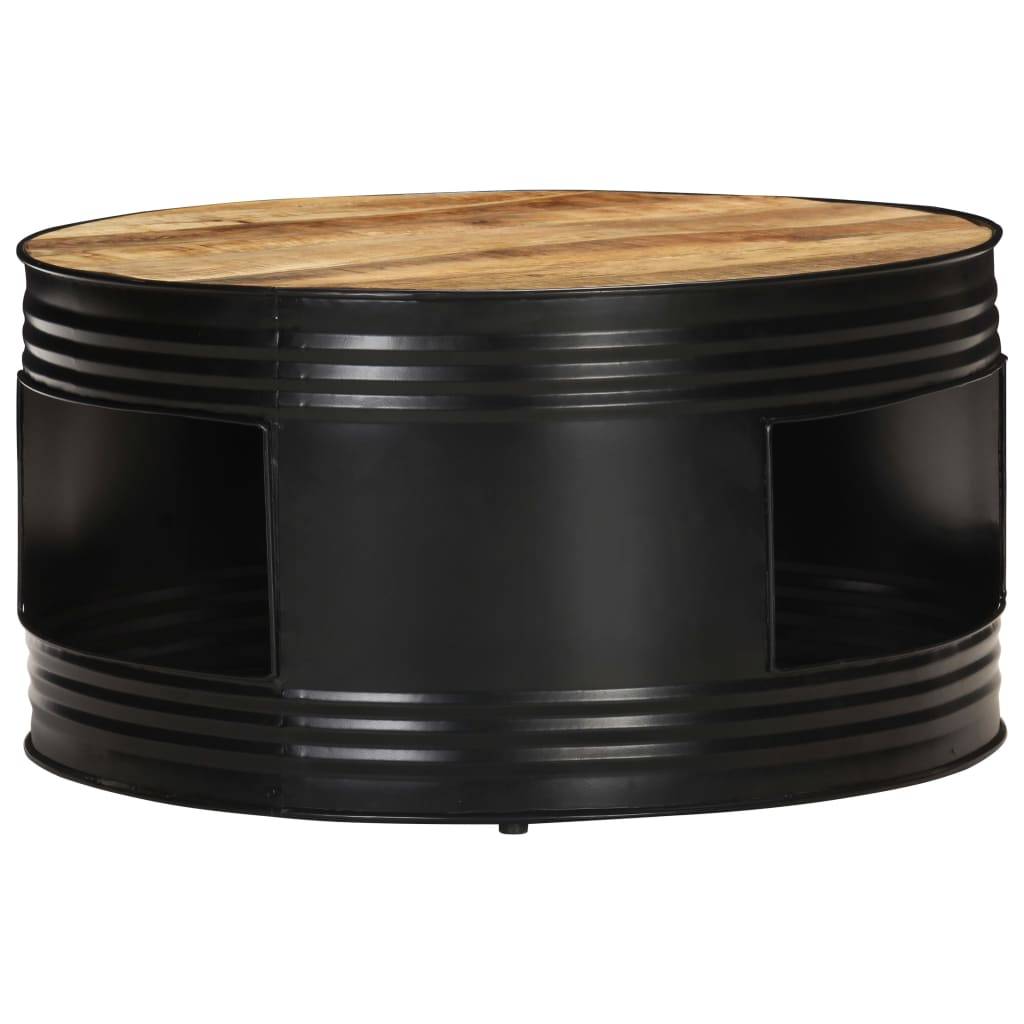 Couchtisch Schwarz 68x68x36 cm Raues Mango-Massivholz-1