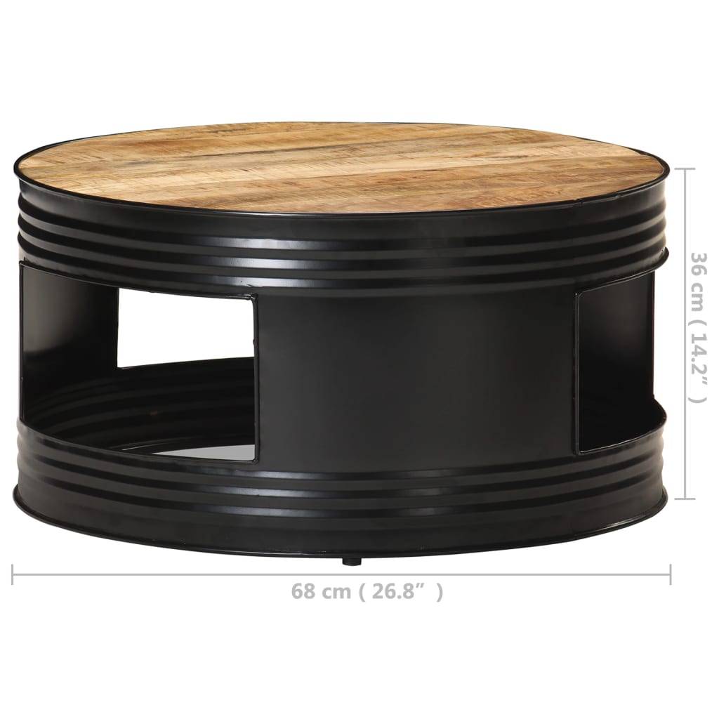 Couchtisch Schwarz 68x68x36 cm Raues Mango-Massivholz-3