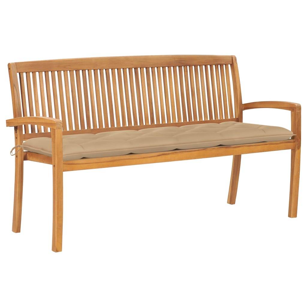 vidaXL Stapelbare Gartenbank mit Auflage 159 cm Massivholz Teak-0