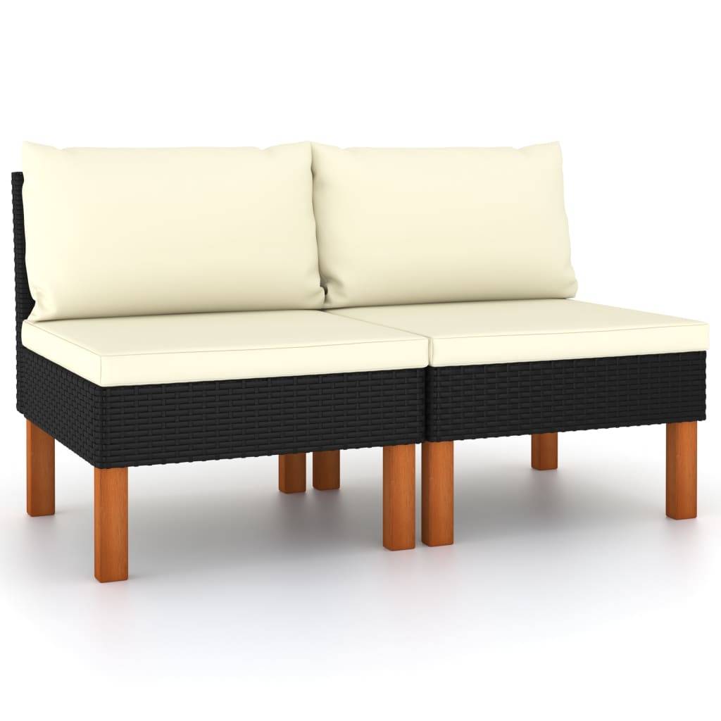 vidaXL Mittelsofas 2 Stk. Poly Rattan und Eukalyptus Massivholz-0