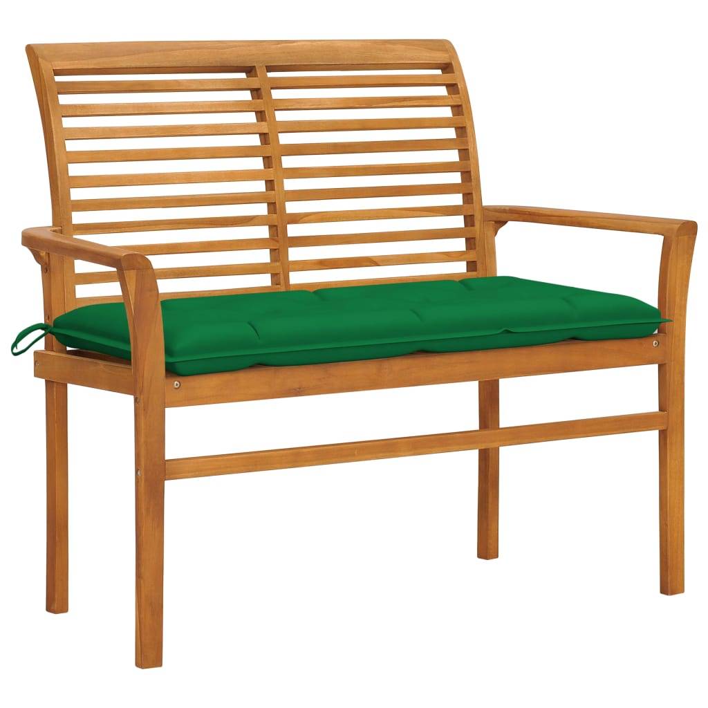 vidaXL Gartenbank mit Grüner Auflage 112 cm Massivholz Teak-0