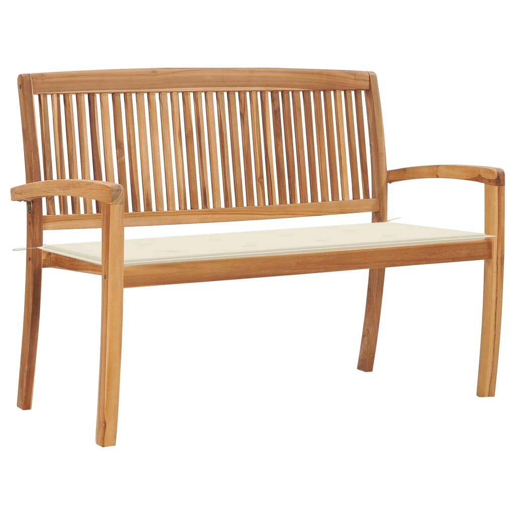 vidaXL Stapelbare Gartenbank mit Auflage 128,5 cm Massivholz Teak-0