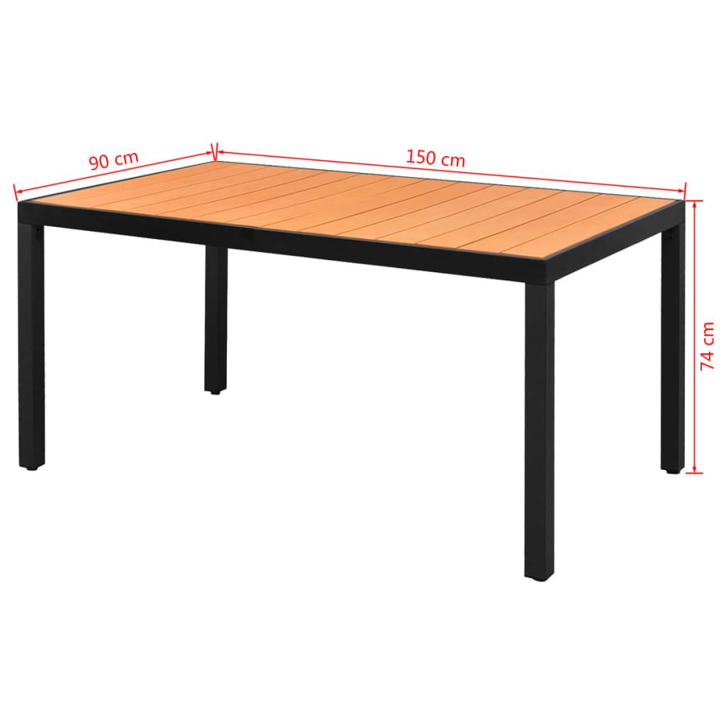 vidaXL Gartentisch Braun 150x90x74 cm Aluminium und WPC-2