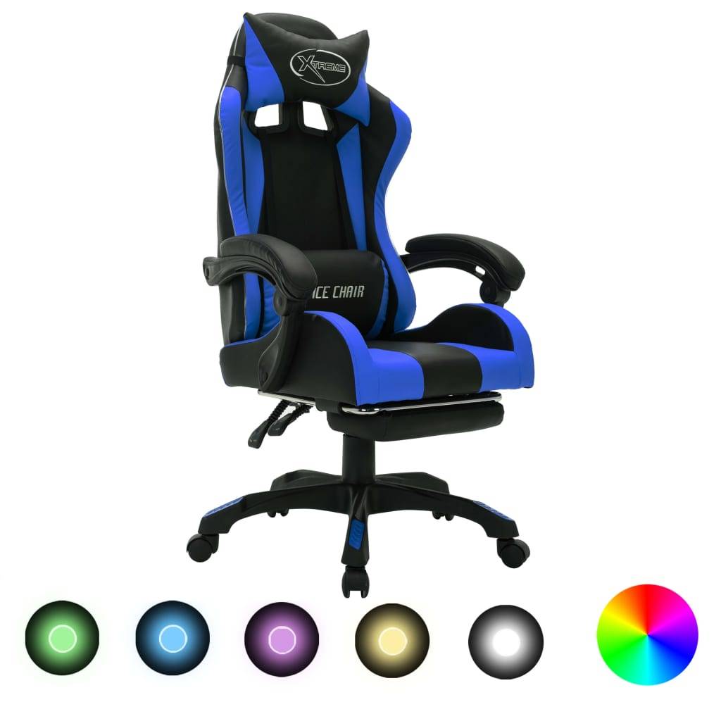 vidaXL Gaming-Stuhl mit RGB LED-Leuchten Blau und Schwarz Kunstleder-0