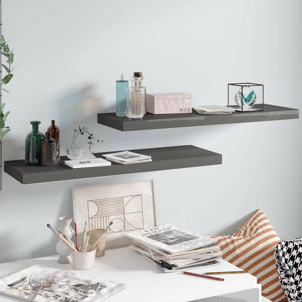 Schwebende Wandregale 2 Stk. Hochglanz-Grau 80x23,5x3,8cm MDF-0