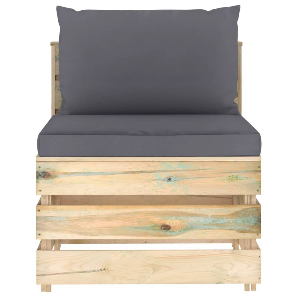 vidaXL Modulares Mittelsofa mit Kissen Grün Imprägniertes Holz-1