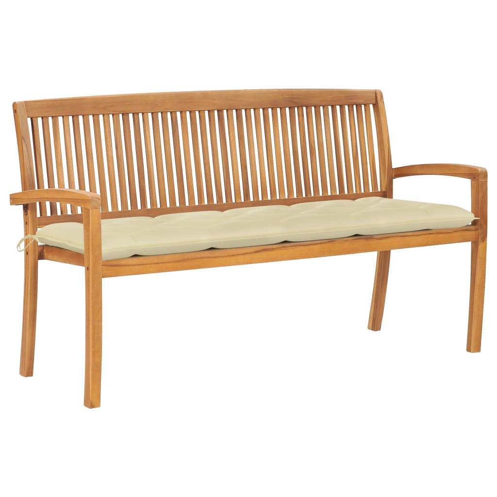 vidaXL Stapelbare Gartenbank mit Auflage 159 cm Massivholz Teak-0