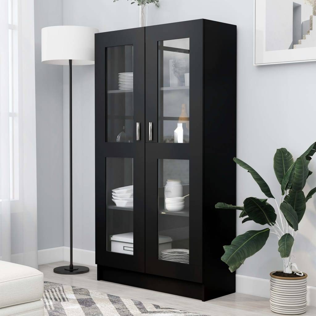 Vitrinenschrank Schwarz 82,5x30,5x150 cm Spanplatte-1