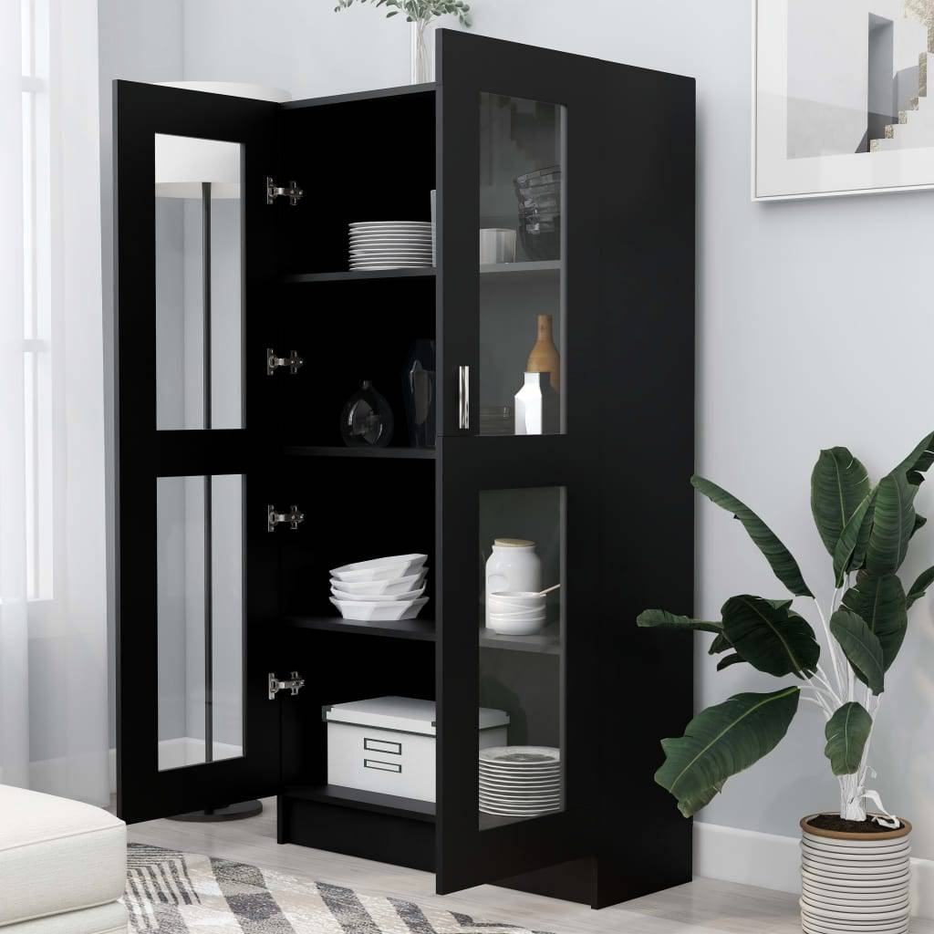 Vitrinenschrank Schwarz 82,5x30,5x150 cm Spanplatte-2