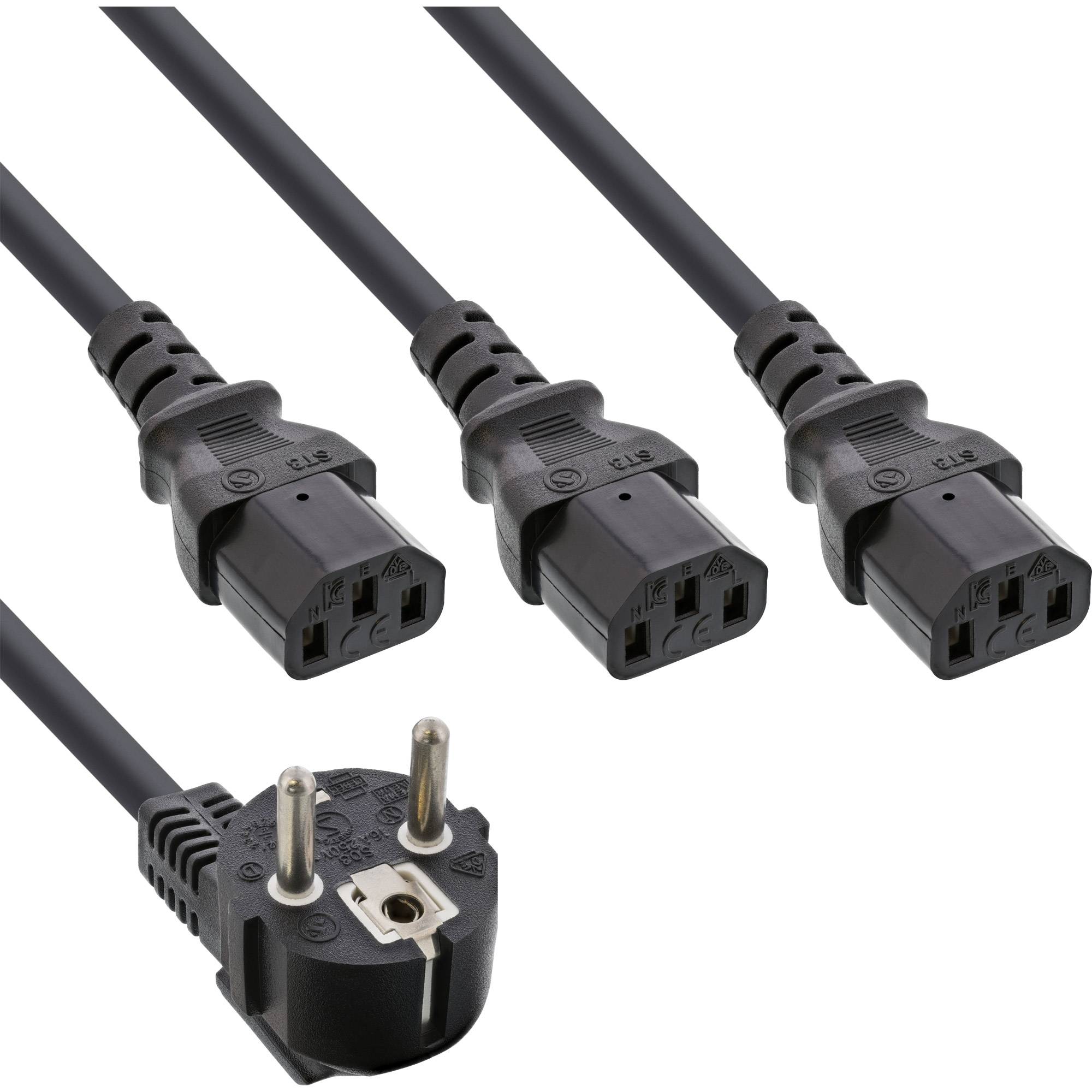 InLine® Netz-Y-Kabel, 1x Schutzkontaktstecker zu 3x Kaltgerätestecker, 1m-0