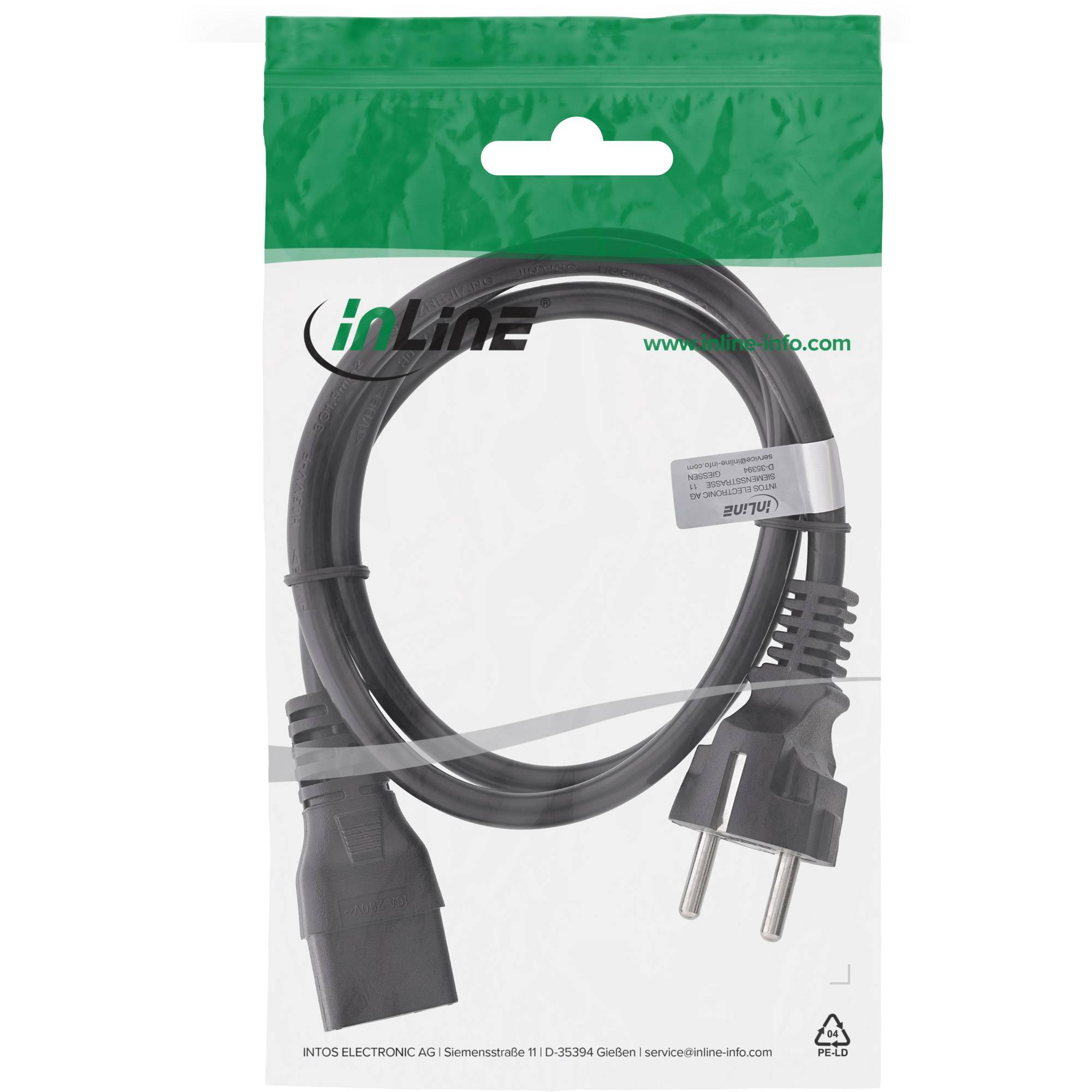 InLine® Netzkabel 16A, Schutzkontakt gerade/Kaltgerätestecker IEC320/C19, 5m-1