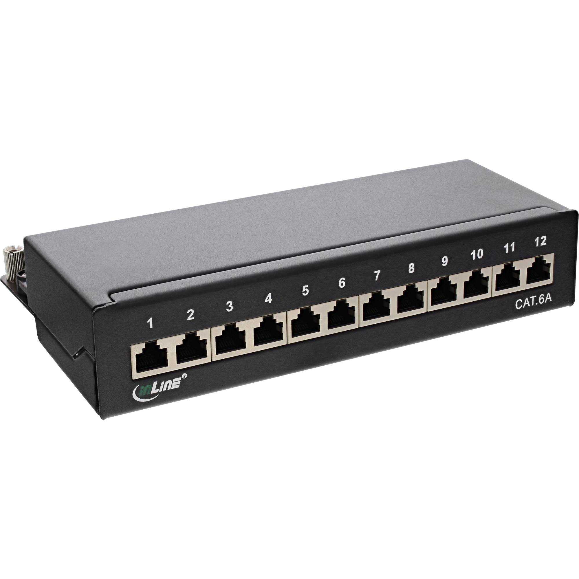 InLine® Patchfeld Cat.6A 12-fach, Montage auf Hutschiene (TS35), schwarz-0